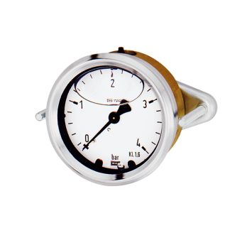 Glycerine pressure gauge, triangle front ring, G 1/4, -1 / 0 bar