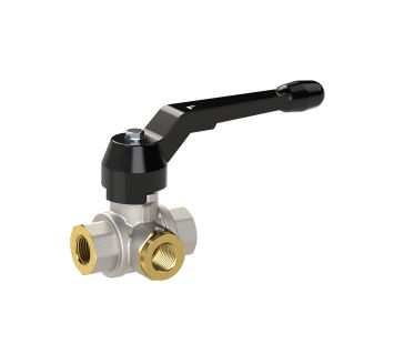 3-way ball valve, Standard, L-hole, nickel-plated brass, Rp 1/4