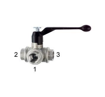 3-way ball valve, L-hole, nickel-plated brass, Rp 1/4, DN 8