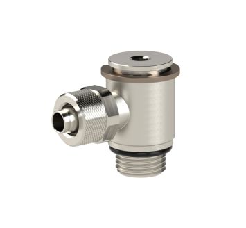 Angled pivot fitting with O-ring, G 3/8 o., for hose 5/10 mm