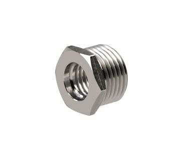 Reducing nipple short, G 1/8 o., M5 i., AF 14, Stainless steel