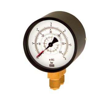 Differential pressure gauge, parallel, 2 x G 1/2, 0-1 bar, Ø 100