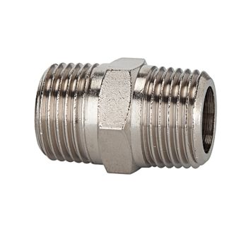 Double threaded nipple, R 1/8 o., R 1/8 o., nickel-plated brass