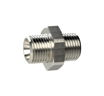Double threaded nipple, M3 o., M3 o., AF 5, nickel-plated brass