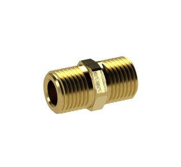Double threaded nipple, Conical, R 1/8 a., R 1/8 a., AF 12, Brass
