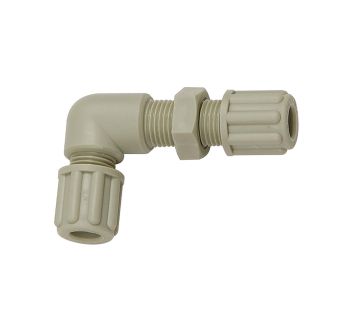 Angled bulkhead connector, M10x1, for hose 4/6 mm, AF 14, PP