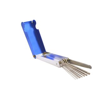 Nozzle cleaning set in metal case, for cleaning welding nozzles