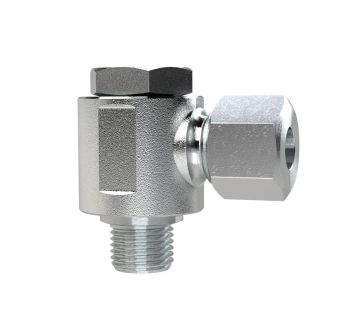 Pivoting angled fitting, M8x1.0 o., Pipe exterior Ø 4