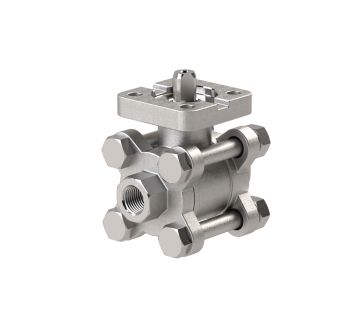 Ball valve, 3-pc, ISO mount. flange, stainl. steel, Rp 1/4, DN 10