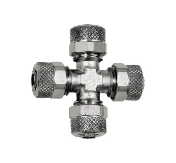 Cross connection, for hose 5/3 mm, AF 8, nickel-plated brass