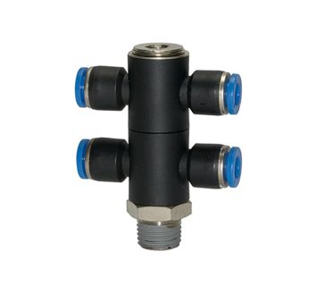 T-multi-distributor »Blue Series«, 4-fold, rotating, R 1/8 o.