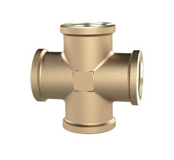 Cross-piece, 4x interior thread, G 1/2, 16 bar, bright brass
