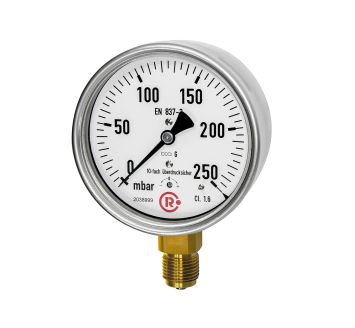 Capsule pressure gauge, CrNi, radial bottom, G1/4, 0-40mbar, Ø63
