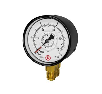 Differential pressure gauge, parallel, 2 x G1/2, 0 - 1,0bar, Ø100