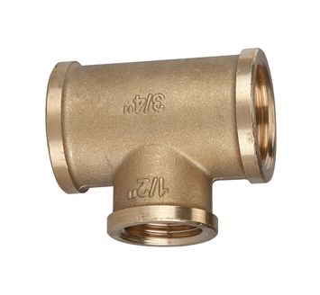 T-reducer, 3x IT, 2 x G 1/2 i., Outlet G 3/8, Bright brass
