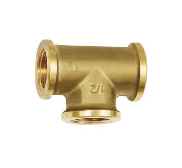 T-piece, 3x interior thread, G 1/8, Bright brass