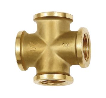 Cross-piece, 4x interior thread, G 3/8, Bright brass