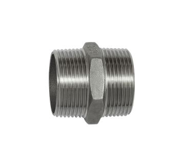 Double threaded nipple, Hex. R 1/8, AF 12, Stainless steel 1.4408