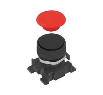 Push button with red and black discs, monostable