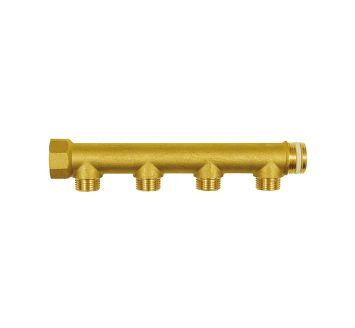Distributor pipe, 4 outlets, Input 2x3/4, Output 4x1/2 ET, Brass