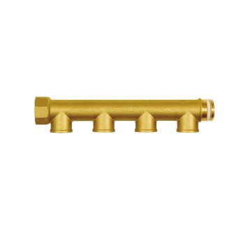 Distributor pipe, 4 outlets, Input 2x3/4, Output 4x1/2 IT, Brass